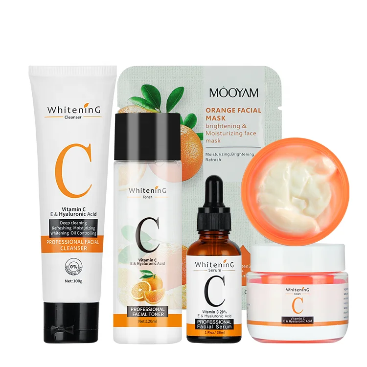 

Private Label Organic Vitamin C Serum Toner Cleanser Cream Face Mask Facial Skin Moisturizing Whitening Skin Care Set