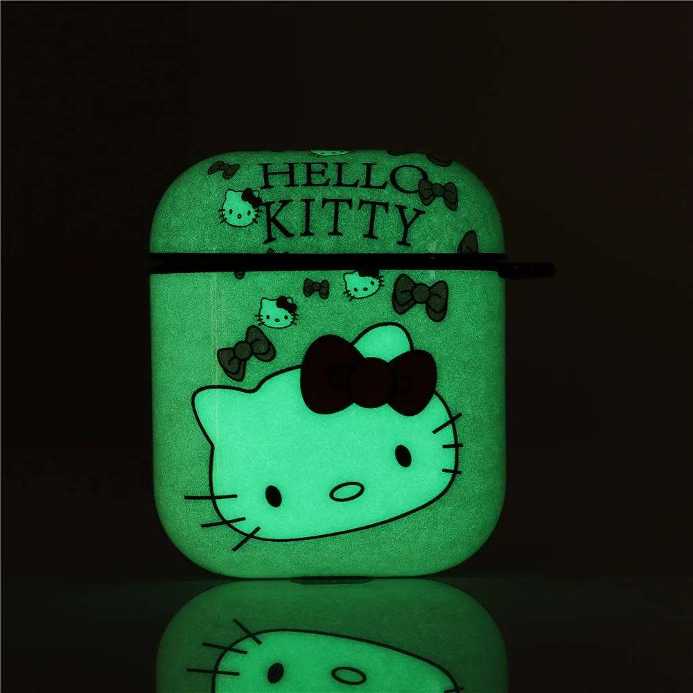 

Luminous Fluorescent Hello Kitty Hard Plastic PC Protective Cover For Apple Airpods 1 2 Cases