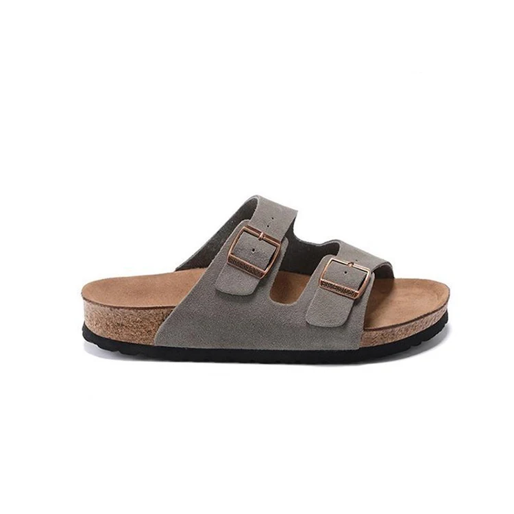 

Summer Cork Beach Sandals Women Flat Strap Double Buckle Slides Ladies Comfortable Slippers Couples Home Out Shoes, Brown,blue,grey,green,red