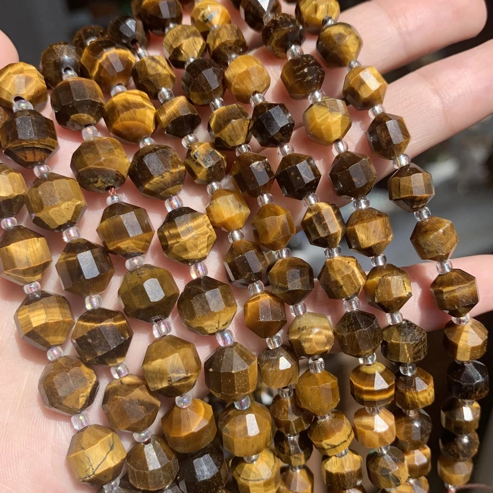 

8MM/10mm Natural Faceted Olive Shape Yellow Tiger Eye Loose Stone Beads For Jewelry DIY Making