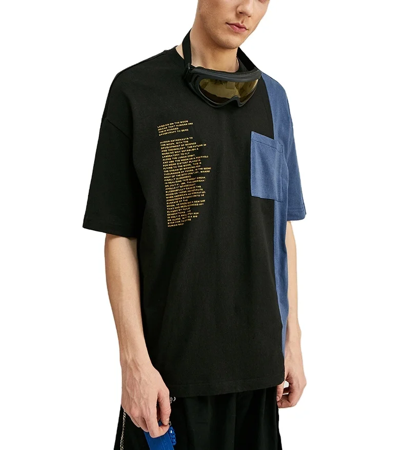 

high quality Design man color block Pocket Crew Tshirts,o Neck blank T-Shirt men in bulk Digital Print contrast t shirt
