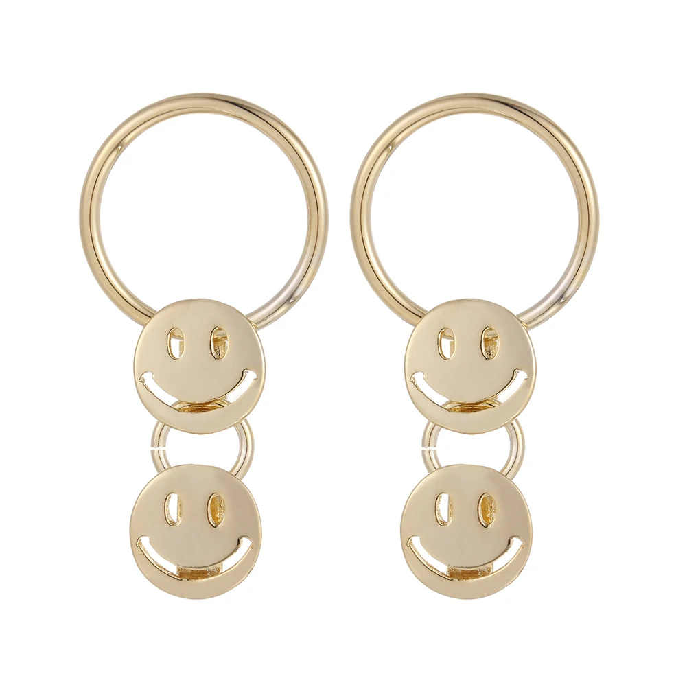 

Funny Smile Face Pendant Brass Earrings Gold Plated Hoop Earrings Dangle Drop Earring For Women