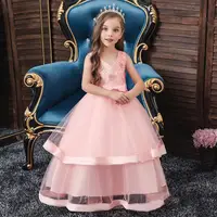 

High grade children's pink wedding gown Elegant Princess evening dress for 10 years Layered Prom Dress for party