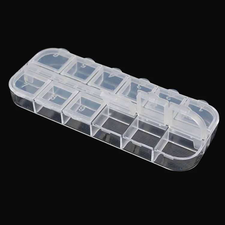 

Nail art use clear bead organizer salon professional product 12 cells double row crystal plastic storage nail art rhinestone box, Transparent