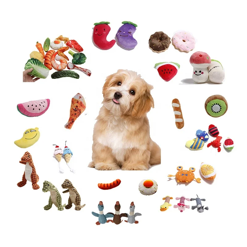 

Wholesale eco friendly Fruit Puppy Chew Toys For Pets animals cute food that looks real Squeaky Stuffing Pet Plush Dog Toy, Picture