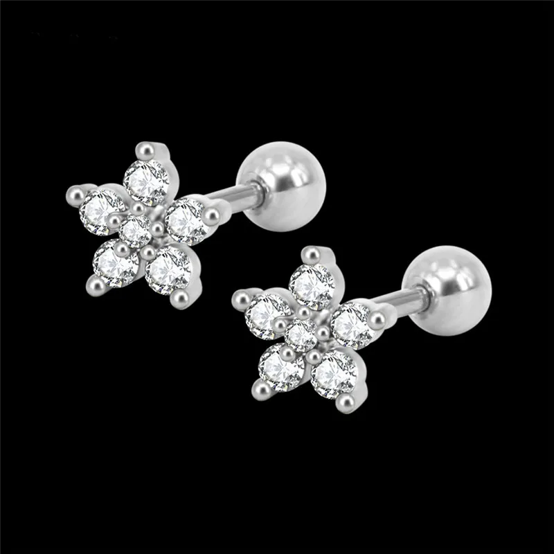 

Fashion stainless steel earring Tiny flower cubic zirconia stud earrings anti allergy earrings for women 2019 party jewelry