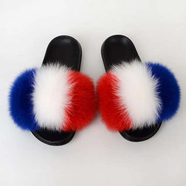 

free shipping Womens Fur Slides Footwear Vendors For Fur Fox Slides Slippers Flat Women Red Fur Slides Sandals, Customer's request