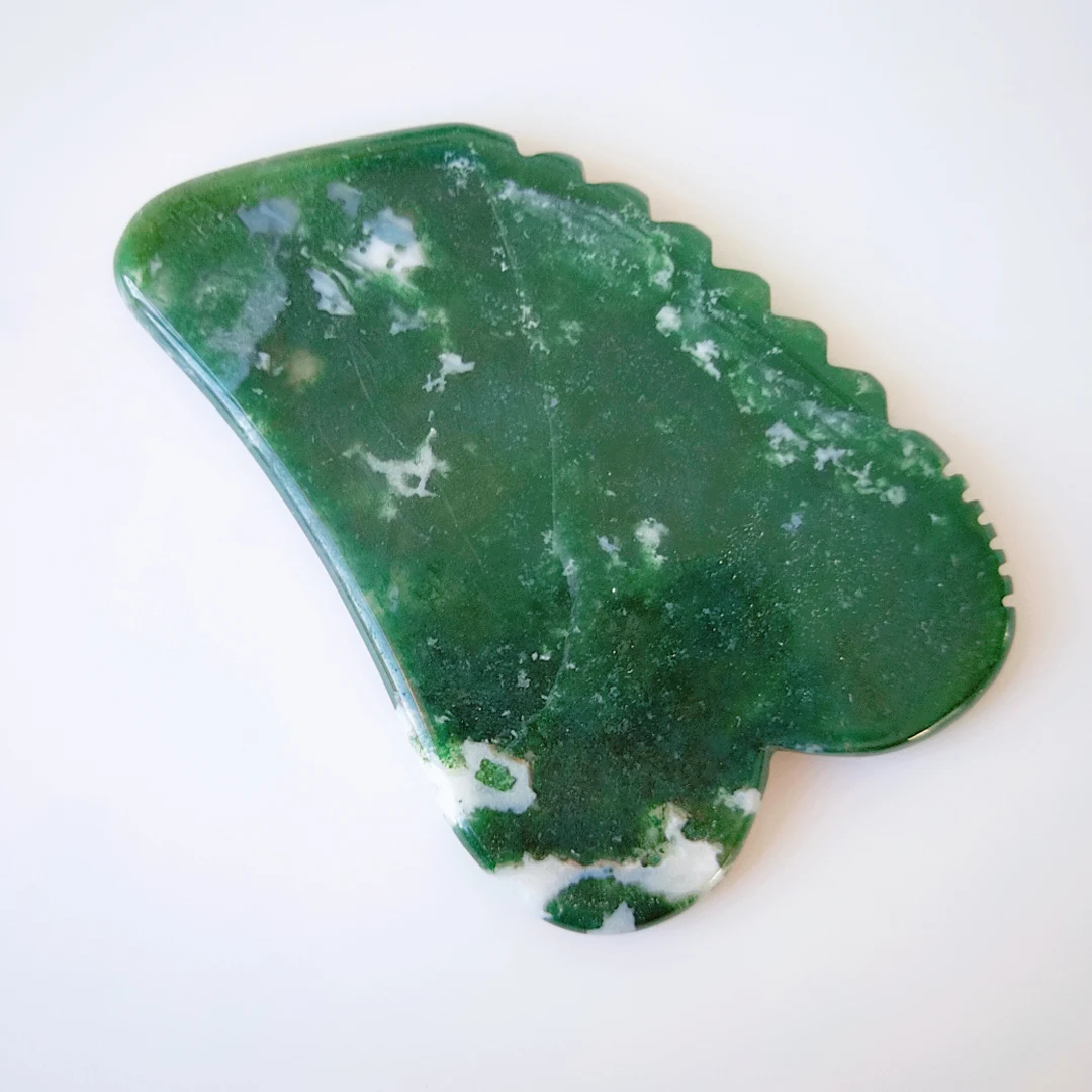 

Beauty personal care moss agate gua sha scraping massage tool jagged square shape
