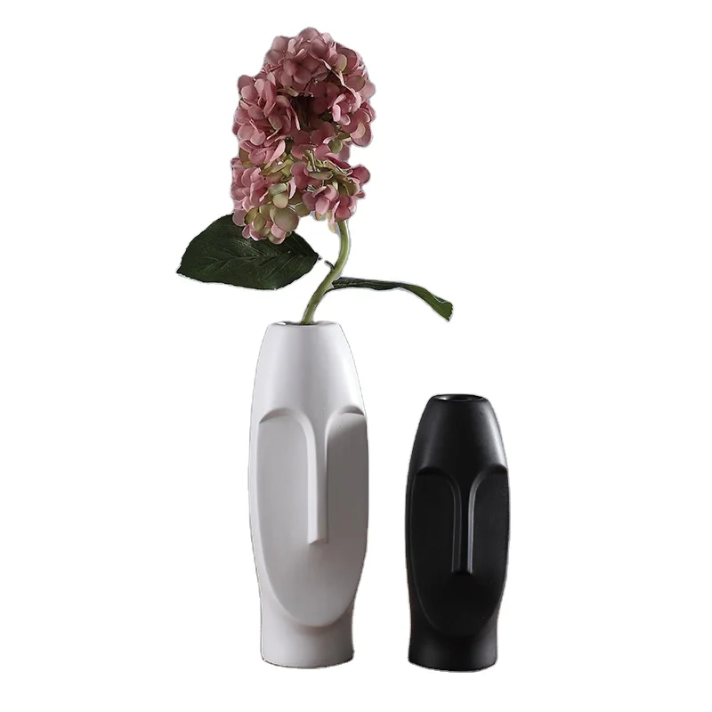 

Creative wholesale indoor home decor nordic black white human face ceramic Vase for Flower Pot Porcelain Flower Vase for home