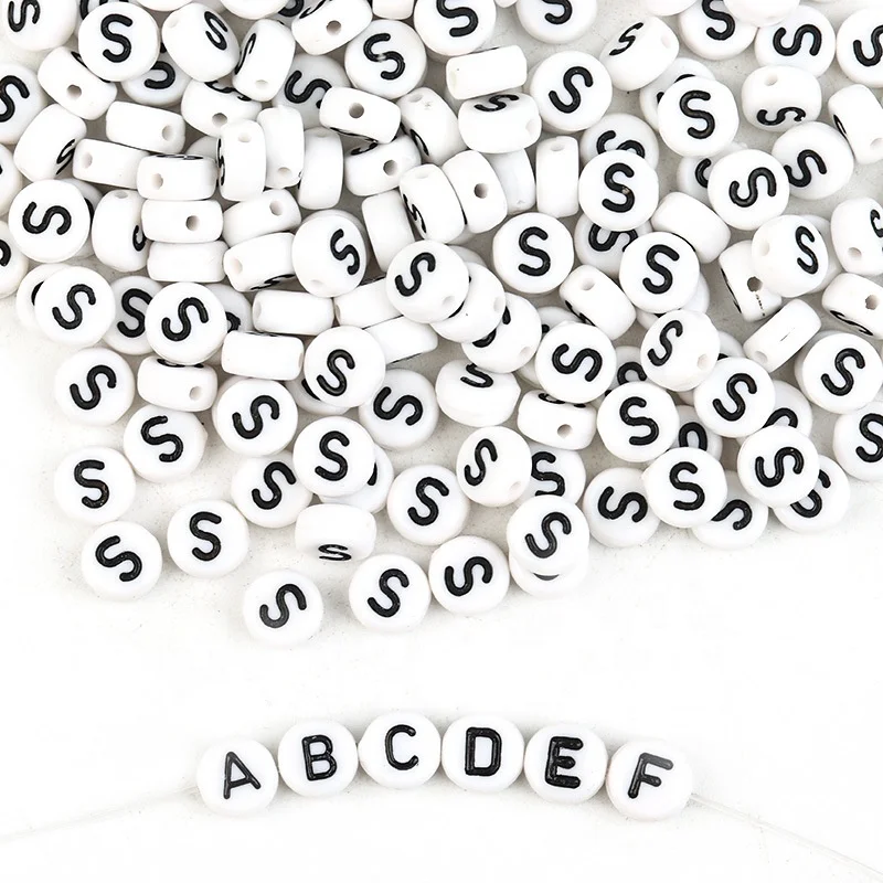 

4x7mm Acrylic Letter Beads White Flat Round Black Color Alphabet Letter Loose Beads
