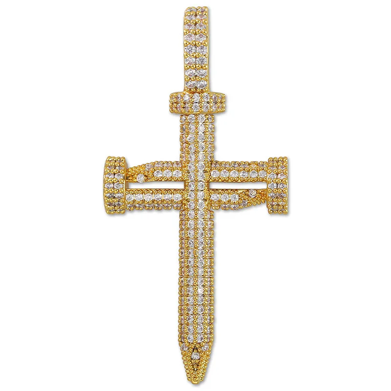 

Hip-hop Jewelry Nail Shaped CrossCharm necklace Full of Zircon Men's Pendant