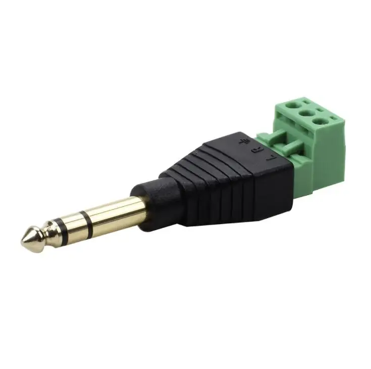 

10pcs/lot 6.35mm AV Balun Terminal 1/4 Inch 3 Pole Stereo Male Plug to 3 Pins Block Screw AV Balun Video Connector Adapter