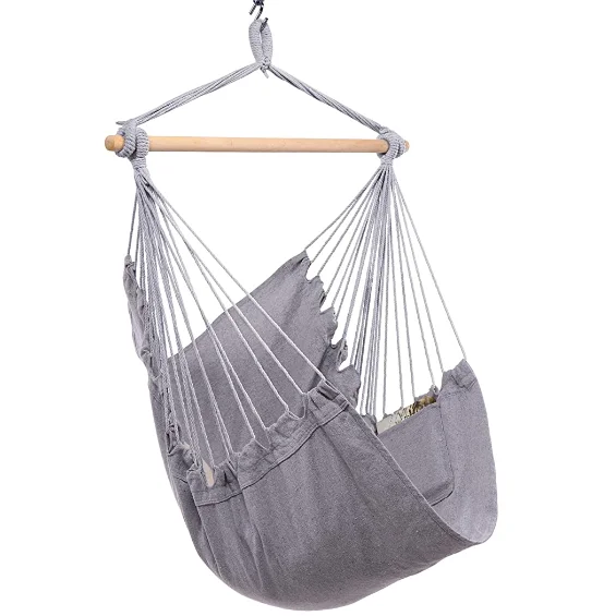Woqi New Design Indoor/Outdoor Hammock Swing Chair Adult Camping Hammock With Cotton Polyester Rope Metal Hanging Feature