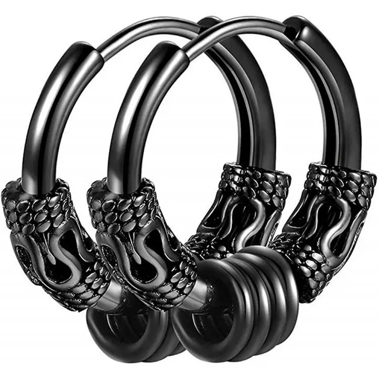 

Mens Womens Vintage Huggie Hoop Earrings 14mm Surgical Titanium Steel Hip Hop Punk Aesthetic Earrings Silver Black Hypoallergeni