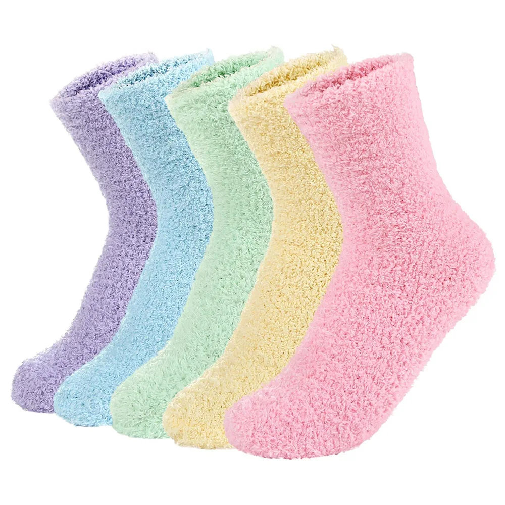 

New Winter Warm Fluffy Fuzzy Socks Custom Embroidered Logo Pink Socks Women, Custom color