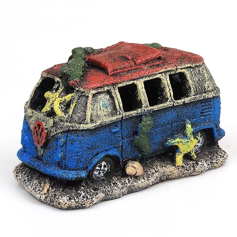 

Custom fishing tank aquarium resin bus decor bubbler accessories ornaments decoration, As photo