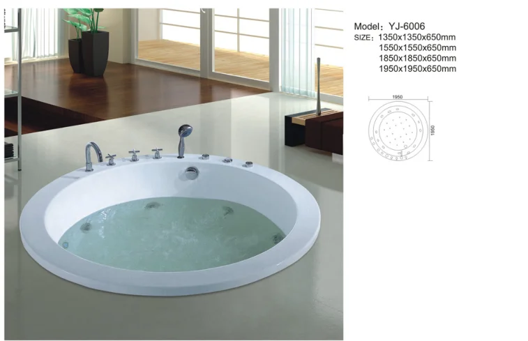 YJ6006 New Design Embedded Adult Portable Acrylic Soaking Round Massage Bathtub