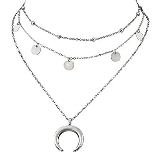 

Chain Neck Moon Diamond Pendant Chain Round Necklace for Women