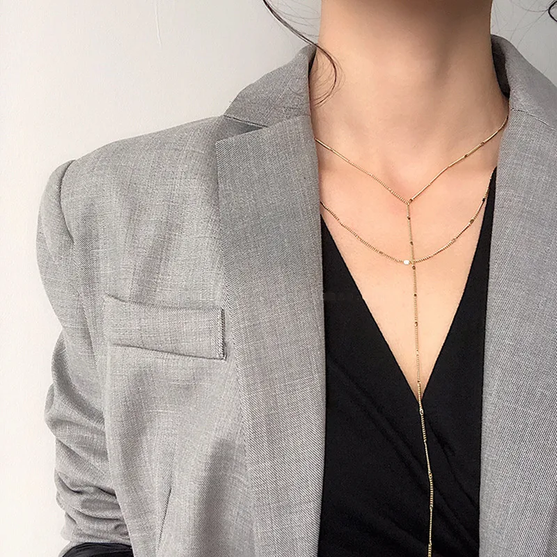 

trend double layer necklace female clavicle sequin flat chain long simple wild 2020 new multi-layer sweater chain accessories, Picture