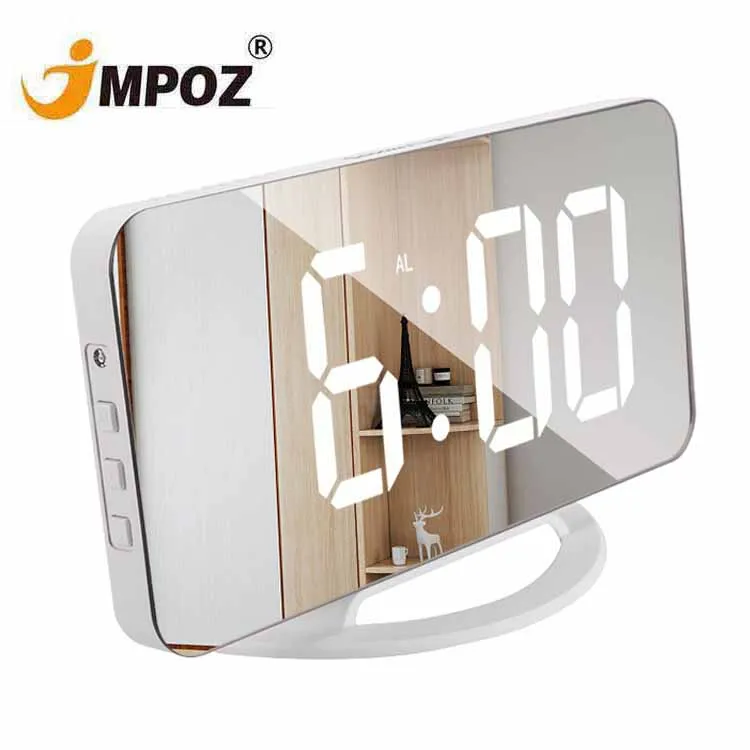 

Digital Alarm Clock 7 Inches Large LED Mirror Electronic Clocks with Touch Snooze Dual USB Charge Desk Wall Modern Clocks, Black, white