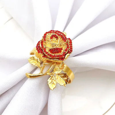 

Jachon Rose Flower Napkin Rings Napkin Buckle Holder Adornment Exquisite Household Floral Rhinestone Napkins Rings, As picture