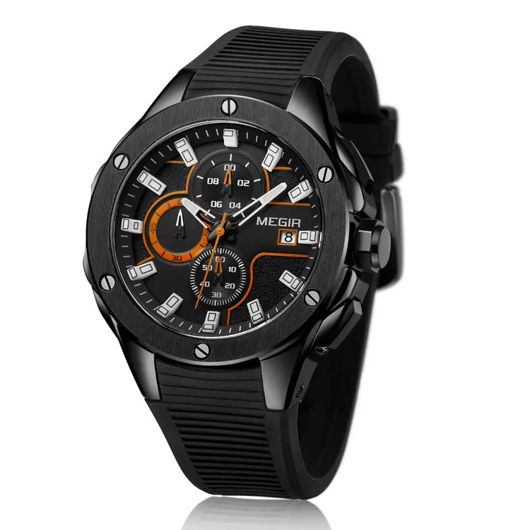 MEGIR 2053G Boy's Fashion Quartz Hand Watch Rubber Strap Watch Sport Men