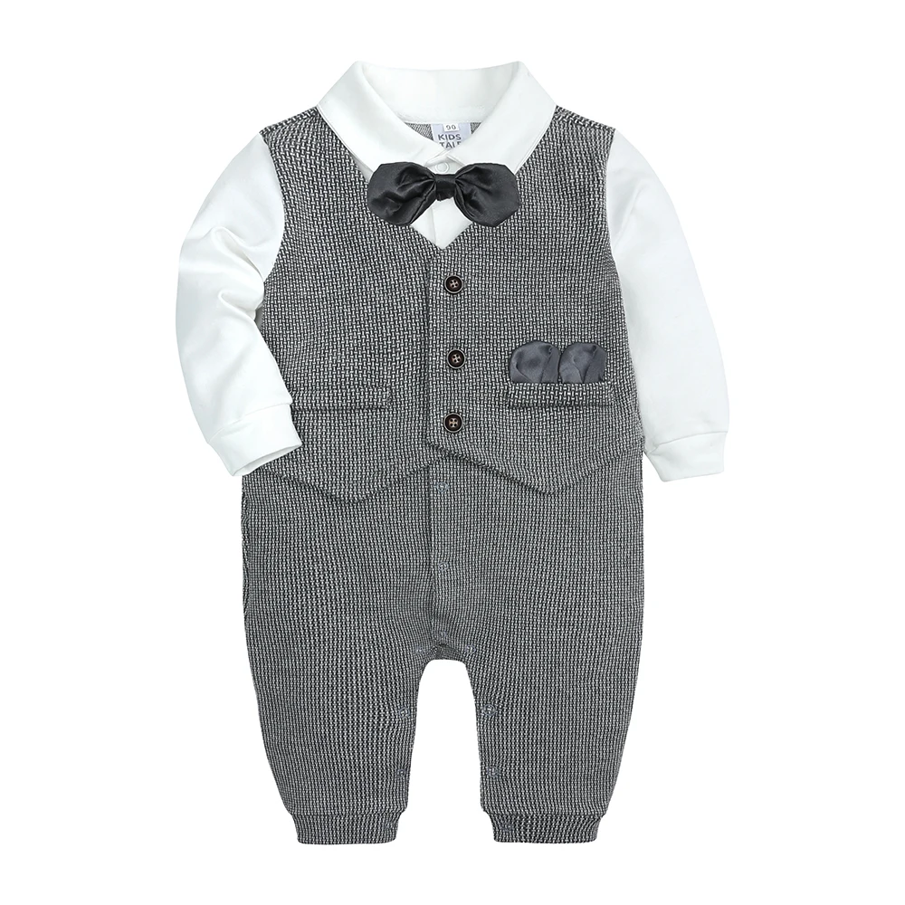 

Baby Boys Bow Tie Suits Party Clothes Long Sleeve Baby Gentleman Romper Boy Clothing, As picture