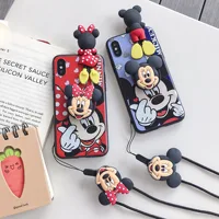 

For iPhone 11 Pro Max 11 Pro Xs X 7 8 Minnie Mickey 3D Doll Holder Stand Strap Cute Soft Case