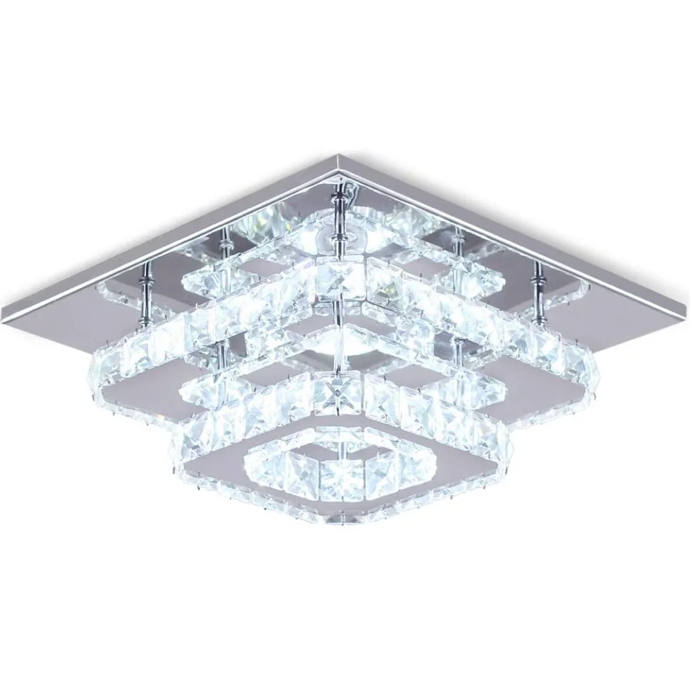

Modern Crystal Ceiling Light Flush Mount Chandeliers K9 Crystal 8K Stainless Steel LED Mini 2-Square Ceiling Light