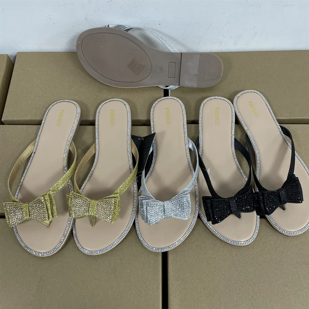 

2021 Hot Sale Summer Diamond bowknot flip flops Leisure slippers MSq08, Black