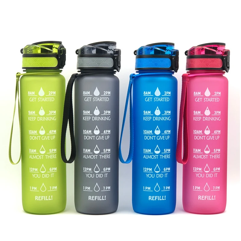 

32 oz OEM Plastic Sports straw Bottle Leak Proof Tritan Motivational Water Bottle with Time Maker, Color as pictures