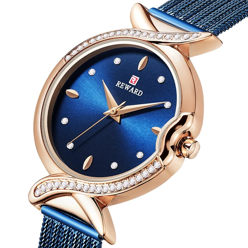 

REWARD Women Luxury Quartz Watches Candy Shape Watch Case Mother Of Pearl Dial Diamond Index Waterproof Lady Wristwatch