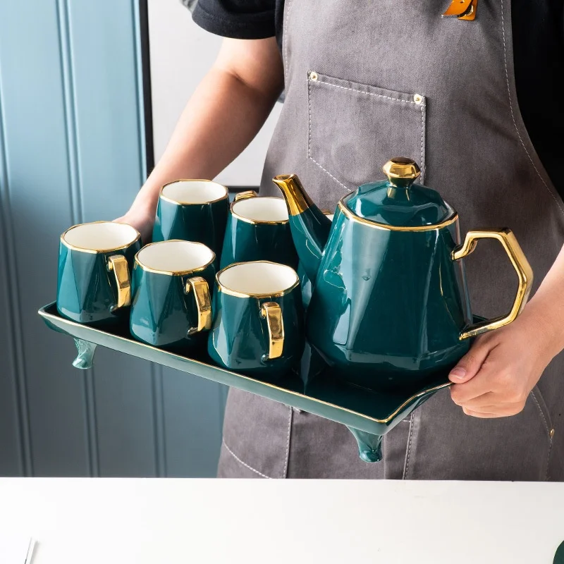

Custom Nordic porcelain tea and coffee set household ceramic tray European grace porcelain tea set