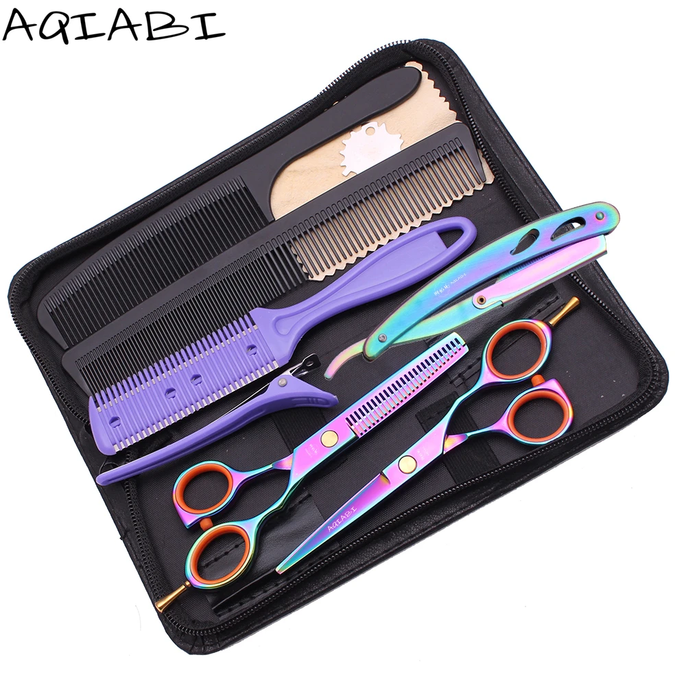 

Barber Scissors Set 5.5" AQIABI Japanese Steel Scissors For Hairdresser Hair Cutting Shears Thinning Shears Hair Scissors A1014, Silver