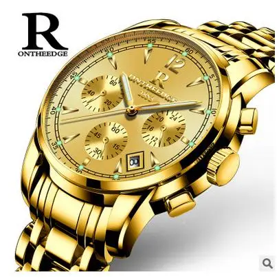 

ONTHEEDGE 036 wholesale golden mens quartz watch low price steel Strap water resist 24 hour auto date business watch design