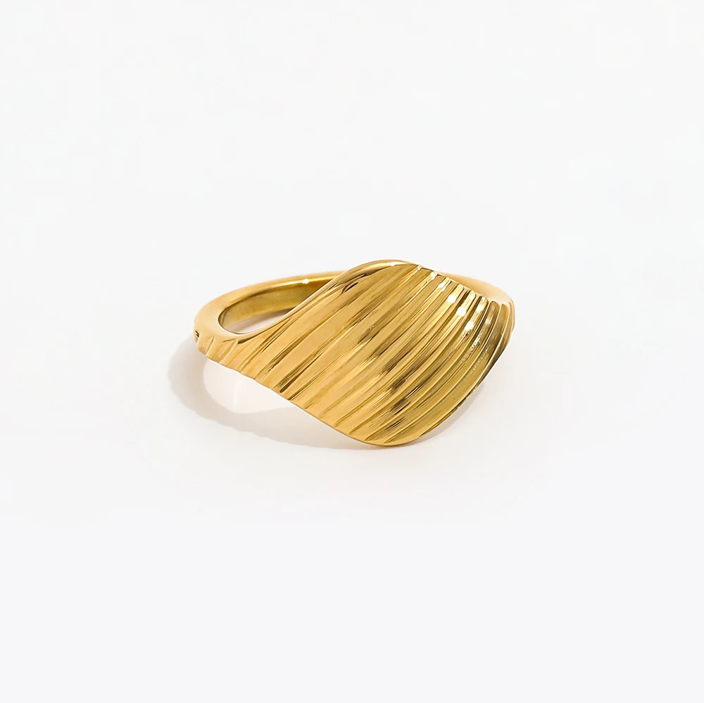 Joolim Jewelry Wholesale 18K Gold Plated Twill Line Non Tarnish Stainless Steel Band Ring for Women