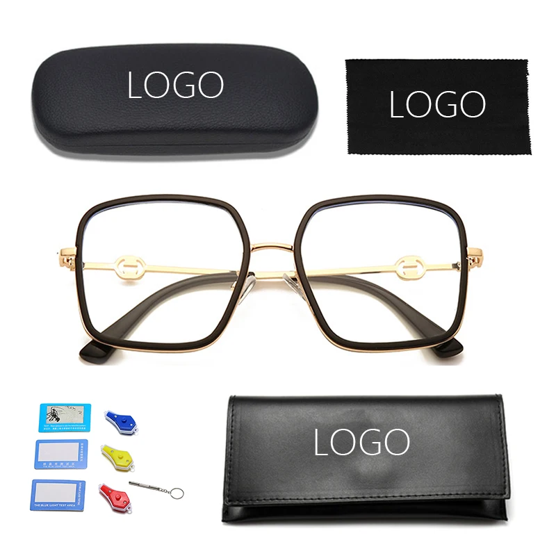 

Anti Blue Light Oversized Retro Computer Big Clear Frames Metal Optical Glasses, 6 colors