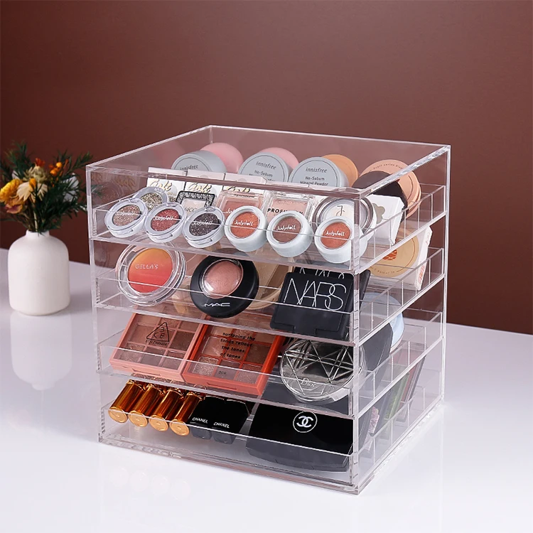 

High Quality Clear 4 Tier Lipstick Nail Polish Makeup holder Organizer Acrylic eyeshadow palette Makeup Storage Box bin