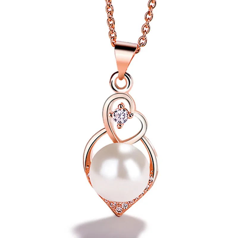 

Bestseller holiday gifts wedding brass jewelry rose gold/platinum color single love heart round pearl necklace with diamond