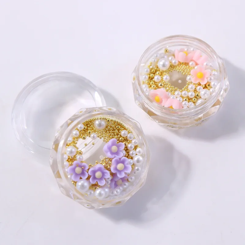 

New Mini Nail Art Flower Jewelry Five-Petal Flower Steel Ball Pearl Nail Art Decorations Temperament Manicure Ornament