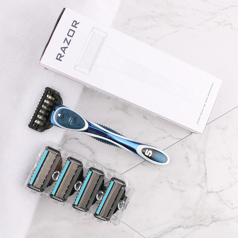 

Excellent quality five blade with 1 trimmer metal handle no electric men razor shaver