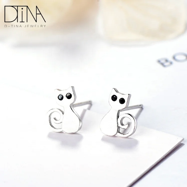 

DTINA 925 Silver Cute Fashion Style Kitty Gem Eye Animal Stud Earrings Memorial Gifts