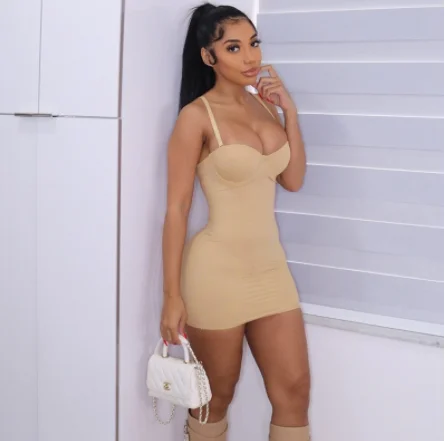 

2022 Sling Plain summer dress women clothing sleeveless girls sexy club dress bodycon mini dress women