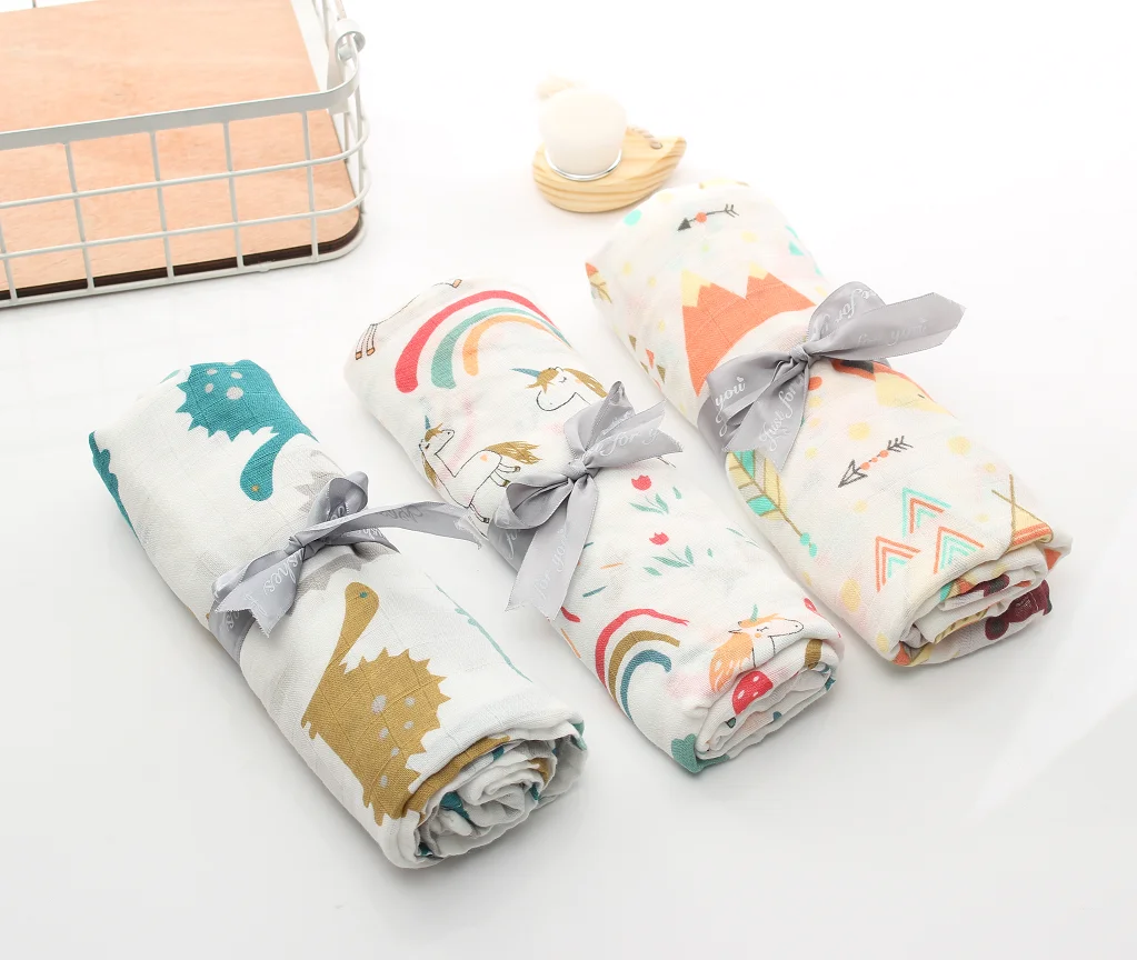 Custom Pattern And Packaging Free Sample Cotton Swaddle Blanket Muslin