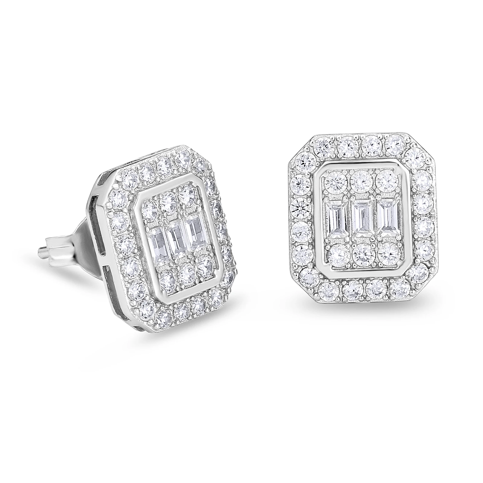 

KRKC Rectangle Iced Out 5A CZ Stones 14k Real Gold Plated 925 Sterling Silver Mens Stud Earrings