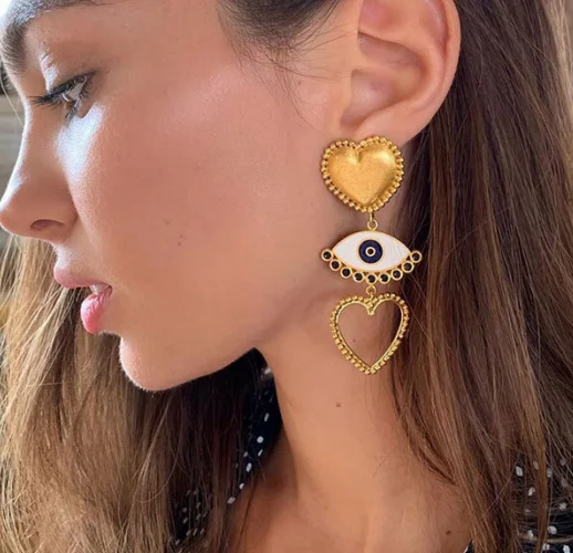 

Wholesale Fashion Exaggerated Gold Plated Heart Drop Eye Earrings For Women Gift