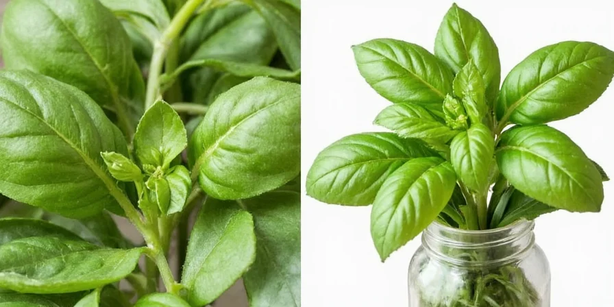 Clear jars filled with whole dried basil leaves