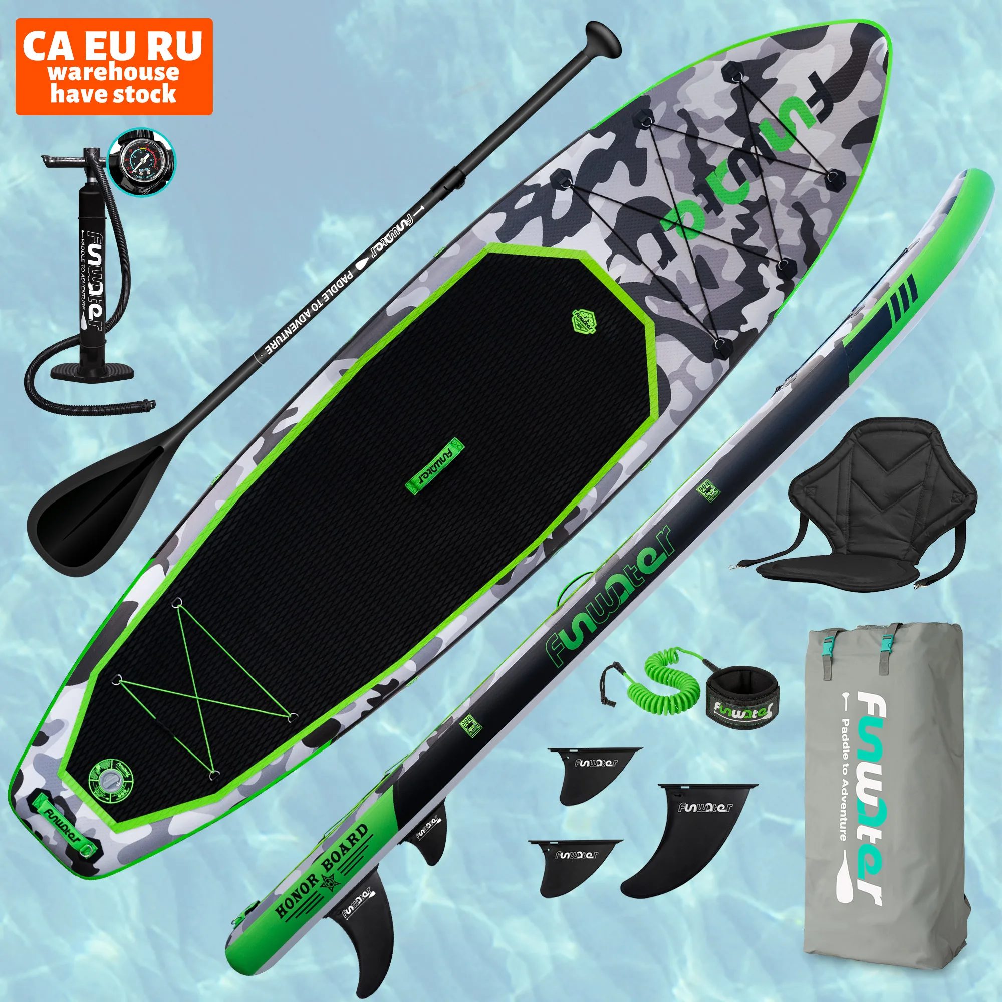 

FUNWATER Dropshipping OEM Wholesale 11' black paddle board inflatable sup bord standing up paddel surfboard fins water sports