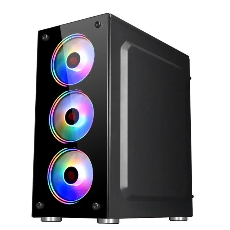 

TFDP Gaming pc case glass transparent side panels electric contest gaming case pc with 4 rgb fans support 3ssd 1hdd