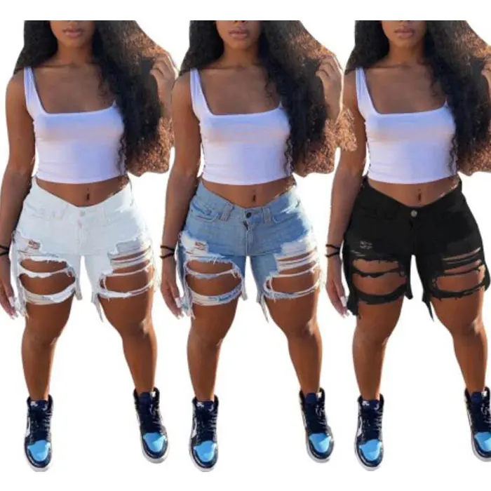 

Newest Design Summer Popular Fashion Short Bottoms Ladies Pants Women Washed Ripped Trendy Denim Jeans